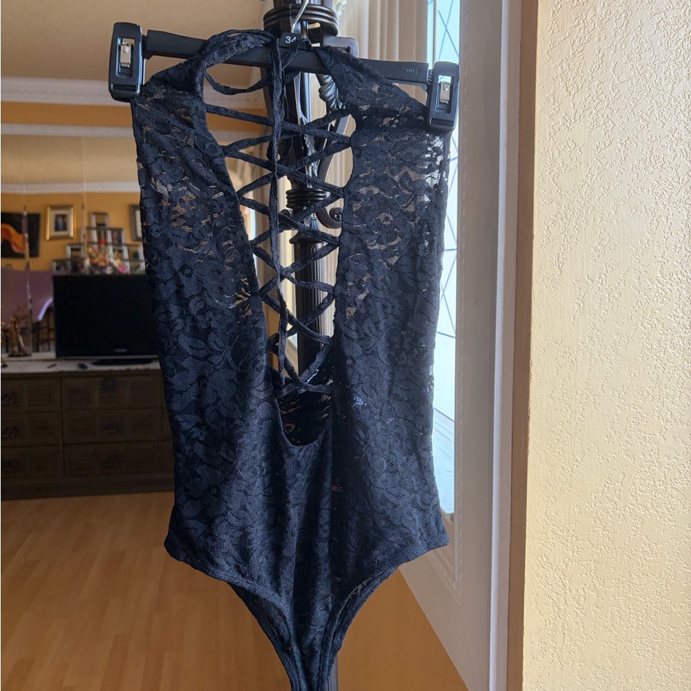 Fashion Nova Navy Lace Bodysuit